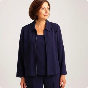 Vintage Amanda Smith Navy Blue 3 Piece Vest Blazer Trouser Pantsuit Plus Size 16